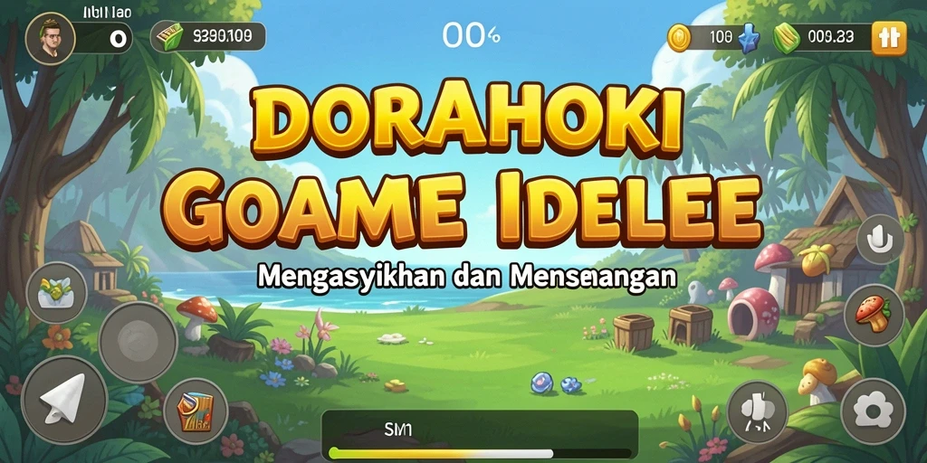 Screenshot gameplay DORAHOKI menampilkan karakter yang mengumpulkan sumber daya secara otomatis.