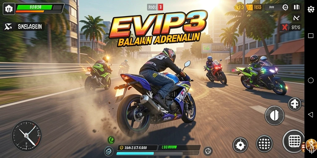 Tampilan gameplay balapan motor yang seru dan menegangkan.