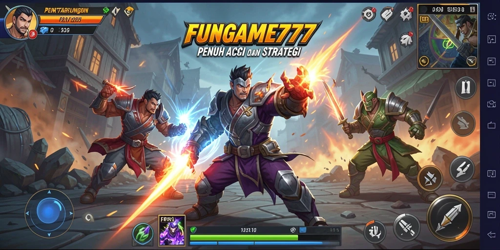 Tampilan gameplay seru dalam pertarungan di FUNGAME777.
