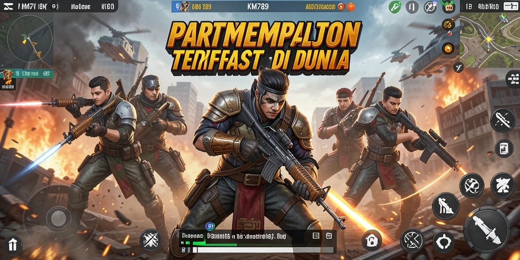 Screenshot KM789 menampilkan aksi gameplay Battle Royale yang mendebarkan.