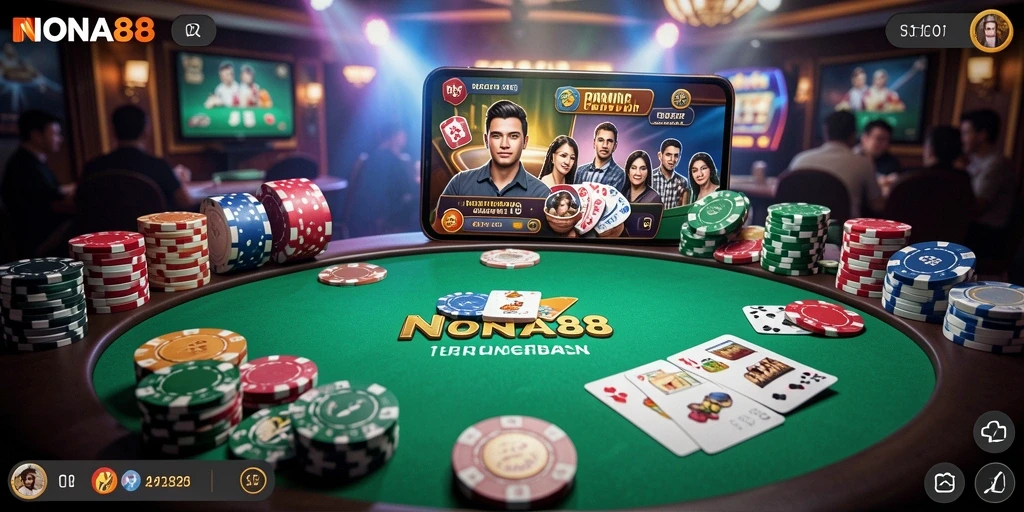 Tampilan layar permainan Poker yang mendebarkan di NONA88.
