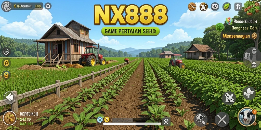 Screenshot gameplay NX888 menampilkan aktivitas bertani yang seru dan interaktif.