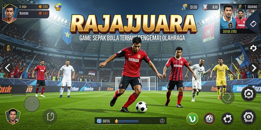 Tampilan gameplay RAJAJUARA dengan aksi sepak bola yang seru.