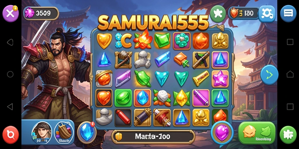Gambaran gameplay seru dalam SAMURAI555 Match-3.